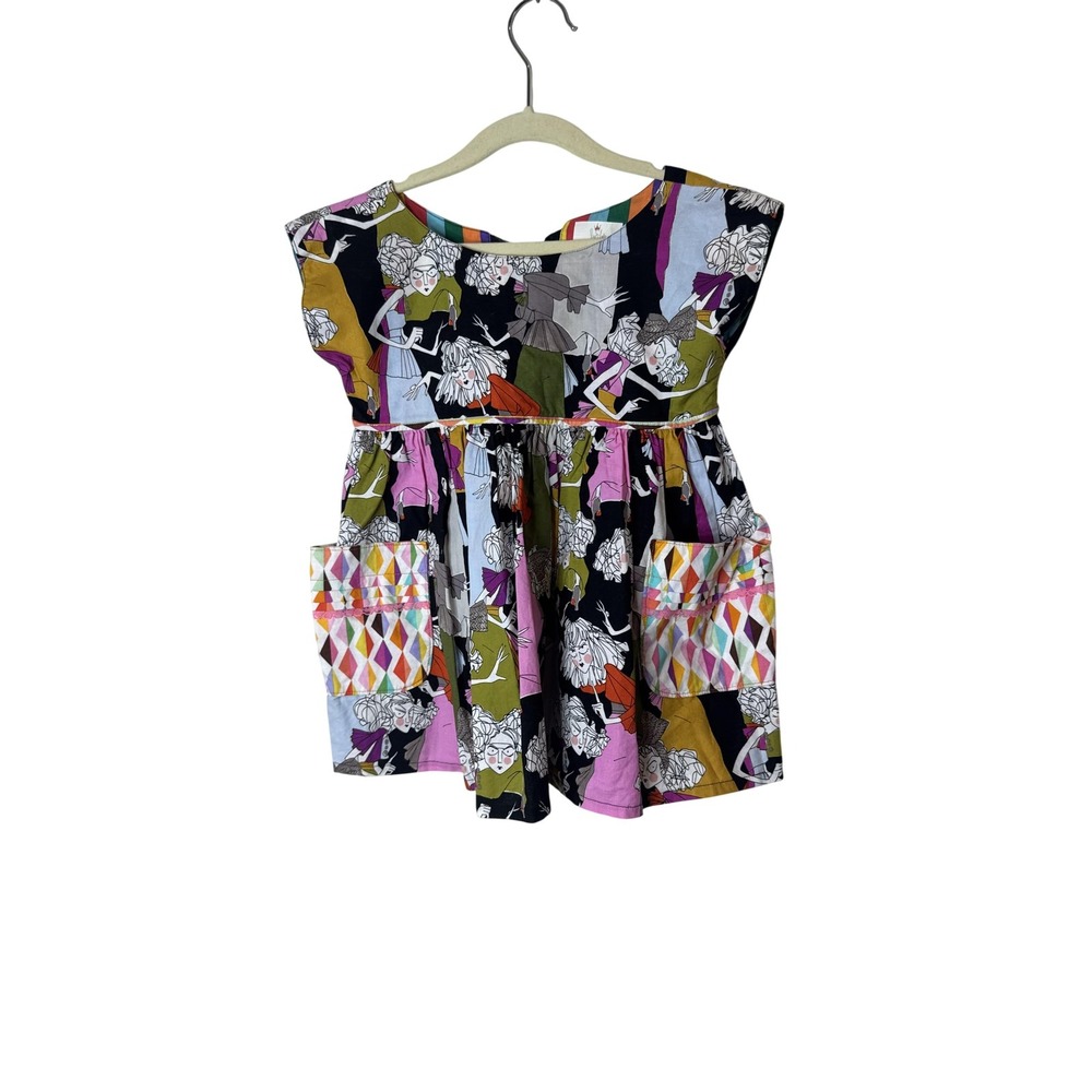 LivEden Dress Girls 5 Multicolor Novelty Print Short Sleeve Pockets Sundress